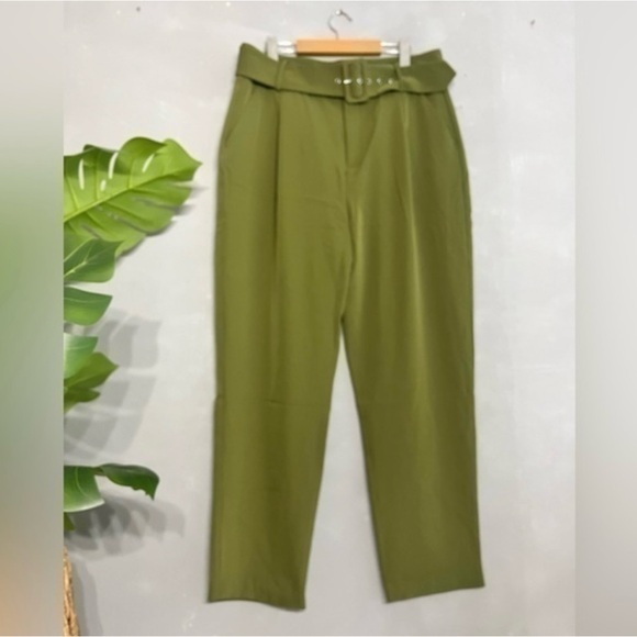 JASON WU | NWOT Green Pleated Waist Belted Pants - Size 12 - Picture 1 of 8